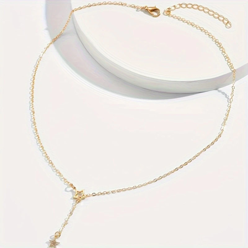 Exquisite Shiny Star Y-Shaped Clavicle Chain Necklace For Women Dating Party Jewelry,women Gift