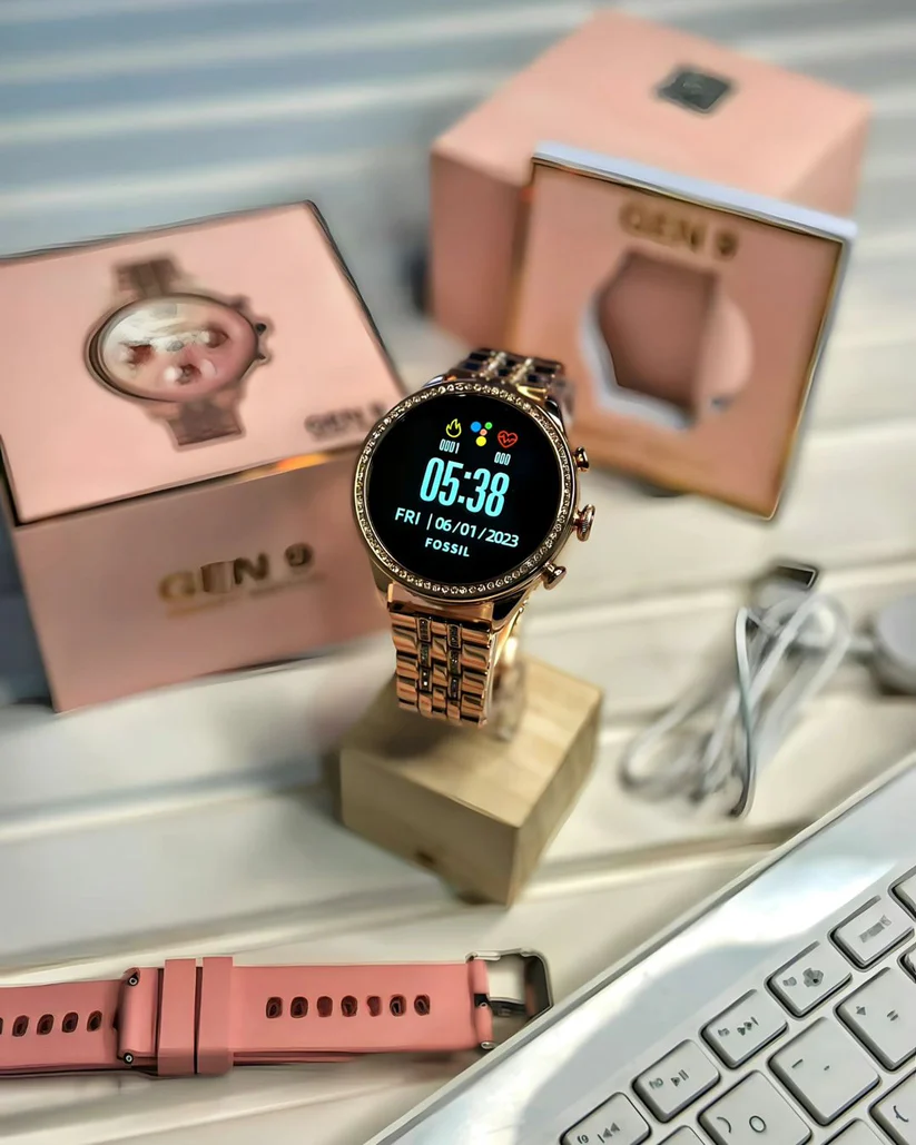 Gen9 Ladies Smartwatch with Diamond Strap HD Display 1.3 inch Screen, Bluetooth Calling, Dual Straps (Rose Gold)