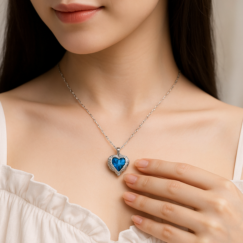 925 Silver Collarbone Fine Pendant Multicolor Heart Charm Necklace