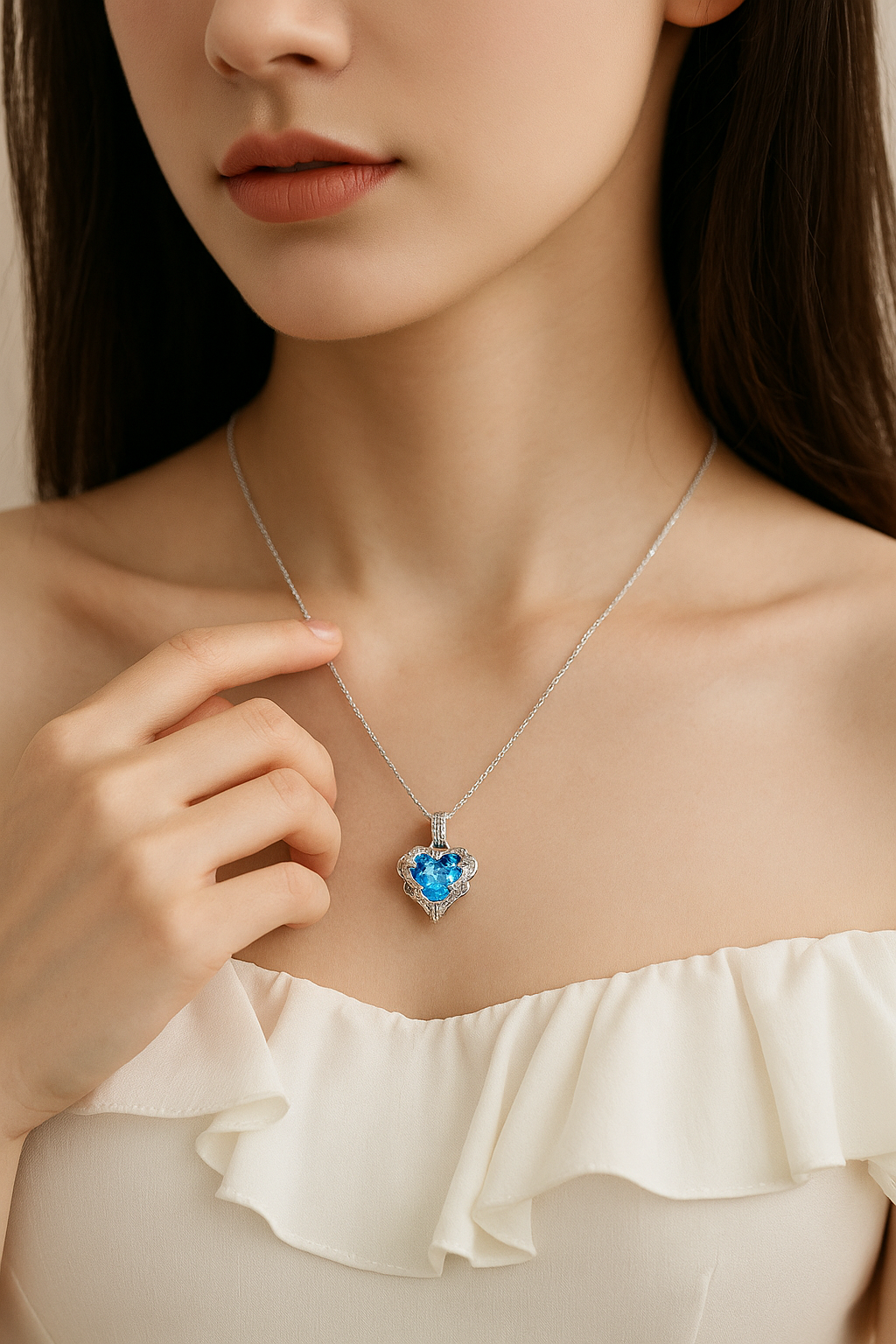 925 Silver Collarbone Fine Pendant Multicolor Heart Charm Necklace