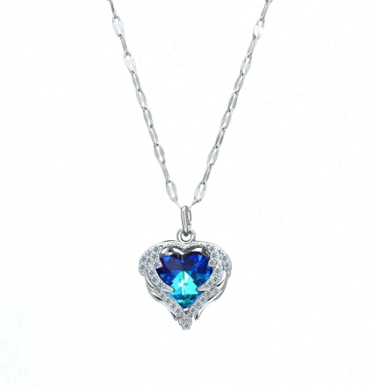 925 Silver Collarbone Fine Pendant Multicolor Heart Charm Necklace