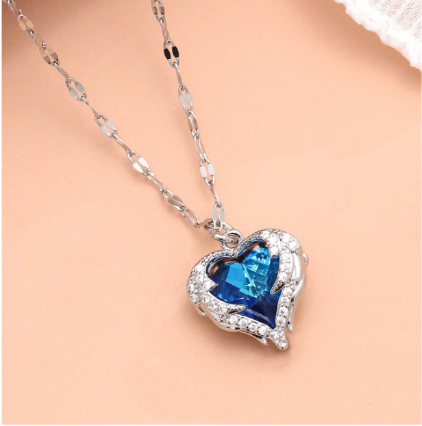 925 Silver Collarbone Fine Pendant Multicolor Heart Charm Necklace